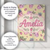 Personalised Name Cute Kawaii Strawberry Custom  Unique Gift Idea Elegant Feature Canvas Wall Art Print Decor Picture Ready to Hang