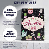 Personalised Name Cute Kawaii Garden Tools Custom  Unique Gift Idea Elegant Feature Canvas Wall Art Print Decor Picture Ready to Hang