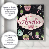 Personalised Name Cute Kawaii Garden Tools Custom  Unique Gift Idea Elegant Feature Canvas Wall Art Print Decor Picture Ready to Hang