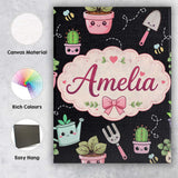 Personalised Name Cute Kawaii Garden Tools Custom  Unique Gift Idea Elegant Feature Canvas Wall Art Print Decor Picture Ready to Hang