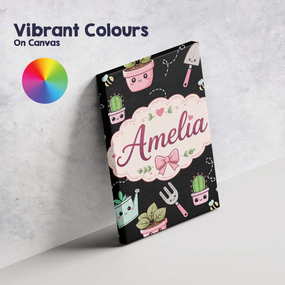 Personalised Name Cute Kawaii Garden Tools Custom  Unique Gift Idea Elegant Feature Canvas Wall Art Print Decor Picture Ready to Hang