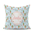 Custom Name Cute Kawaii Garden Tools Plants Bees Blue Background Square Filled Cushion Throw Pillow Sofa Bed Home Decor Zip Washable UK Made
