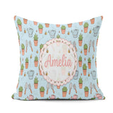 Custom Name Cute Kawaii Garden Tools Plants Bees Blue Background Square Filled Cushion Throw Pillow Sofa Bed Home Decor Zip Washable UK Made