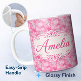 Personalized Custom Name Pink Watercolor Abstract Texture Seamless Pattern Artistic Lovely 11oz Ceramic Coffee Tea Mug White Large Handle