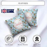 Custom Name Cute Kawaii Garden Tools Plants Bees Blue Background Square Filled Cushion Throw Pillow Sofa Bed Home Decor Zip Washable UK Made