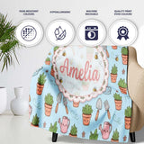 Cute Kawaii Garden Tools Plants Bees Blue Background Seamless  Personalised Custom Name Super Soft Fleece Blanket Bed Sofa Throw