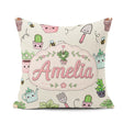 Custom Name Cute Kawaii Garden Tools Plants Bees Cream Seamless Square Filled Cushion Throw Pillow Sofa Bed Home Decor Zip Washable UK Made