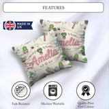 Custom Name Cute Kawaii Garden Tools Plants Bees Cream Seamless Square Filled Cushion Throw Pillow Sofa Bed Home Decor Zip Washable UK Made