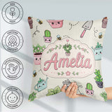 Custom Name Cute Kawaii Garden Tools Plants Bees Cream Seamless Square Filled Cushion Throw Pillow Sofa Bed Home Decor Zip Washable UK Made