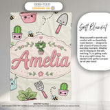 Cute Kawaii Garden Tools Plants Bees Cream Background Seamless  Personalised Custom Name Super Soft Fleece Blanket Bed Sofa Throw