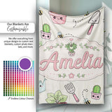 Cute Kawaii Garden Tools Plants Bees Cream Background Seamless  Personalised Custom Name Super Soft Fleece Blanket Bed Sofa Throw