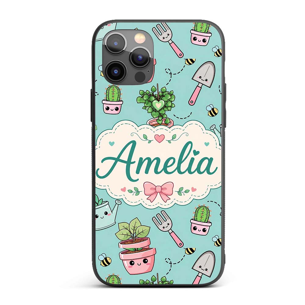 Cute Kawaii Garden Tools Plants Printed Design Custom Name Protective Phone Case Mobile Cover Durable Everyday Smartphone Shock Resistant