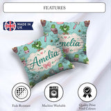 Custom Name Cute Kawaii Garden Tools Plants Bees Mint Background Square Filled Cushion Throw Pillow Sofa Bed Home Decor Zip Washable UK Made