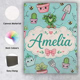 Personalised Name Cute Kawaii Garden Tools Custom  Unique Gift Idea Elegant Feature Canvas Wall Art Print Decor Picture Ready to Hang