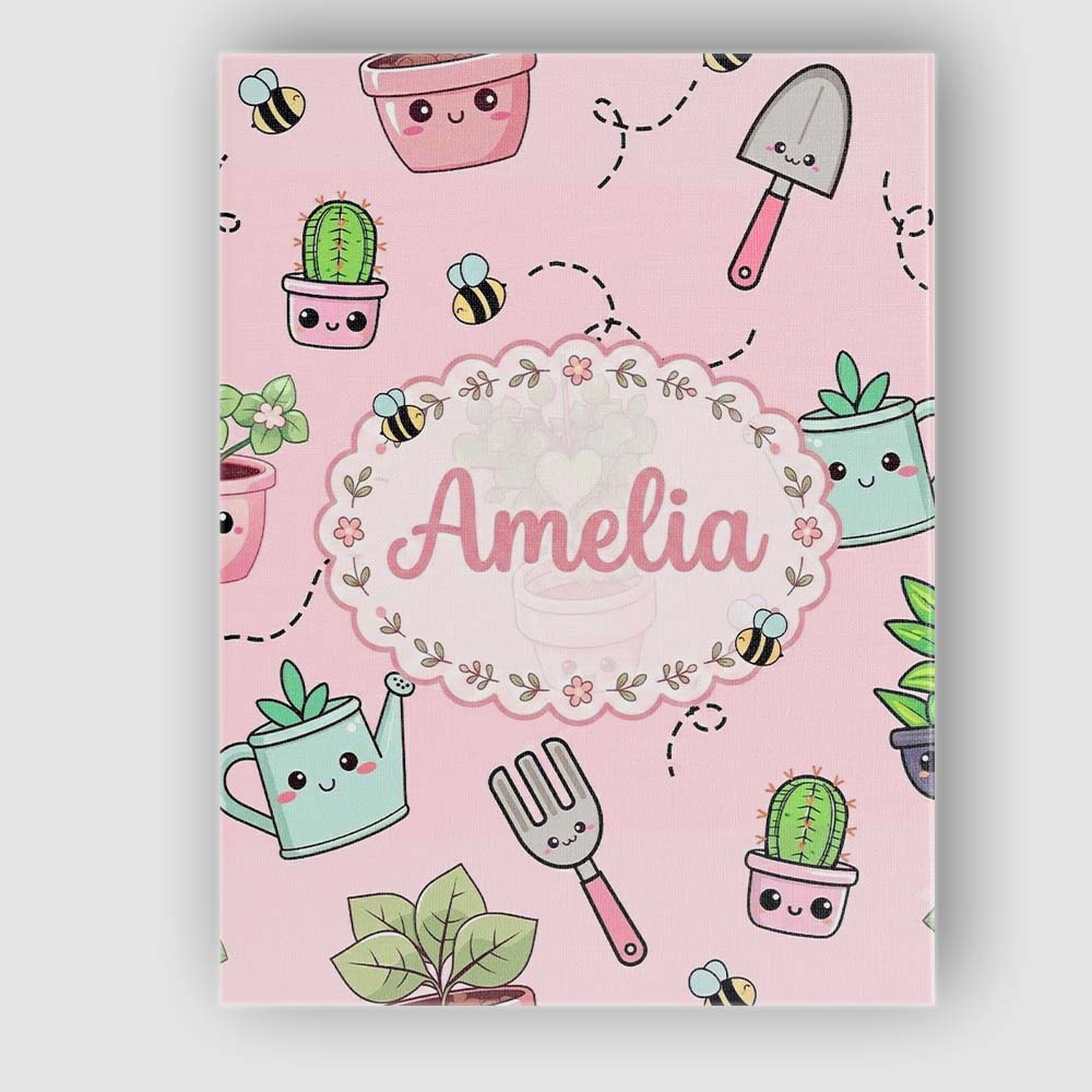 Personalised Name Cute Kawaii Garden Tools Custom  Unique Gift Idea Elegant Feature Canvas Wall Art Print Decor Picture Ready to Hang