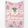 Cute Kawaii Garden Tools Plants Bees Soft Pink Background Seamless  Personalised Custom Name Super Soft Fleece Blanket Bed Sofa Throw