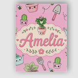 Personalised Name Cute Kawaii Garden Tools Custom  Unique Gift Idea Elegant Feature Canvas Wall Art Print Decor Picture Ready to Hang