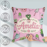 Custom Name Kawaii Garden Tools Plants Bees Soft Pink Background Square Filled Cushion Throw Pillow Sofa Bed Home Decor Zip Washable UK Made