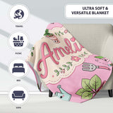 Cute Kawaii Garden Tools Plants Bees Soft Pink Background Seamless  Personalised Custom Name Super Soft Fleece Blanket Bed Sofa Throw