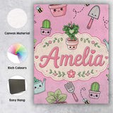Personalised Name Cute Kawaii Garden Tools Custom  Unique Gift Idea Elegant Feature Canvas Wall Art Print Decor Picture Ready to Hang