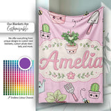 Cute Kawaii Garden Tools Plants Bees Soft Pink Background Seamless  Personalised Custom Name Super Soft Fleece Blanket Bed Sofa Throw