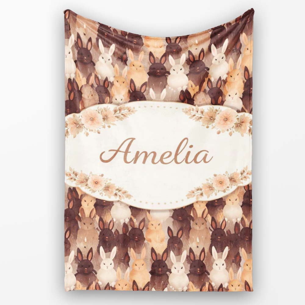 Mixed Color Cute Bunny Crowd Soft Texture Seamless Pattern Lovely  Personalised Custom Name Super Soft Fleece Blanket Bed Sofa Throw