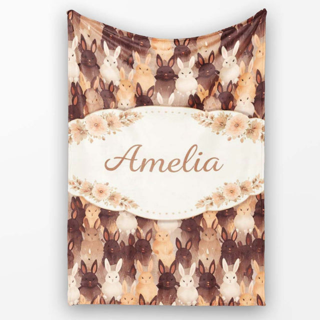Mixed Color Cute Bunny Crowd Soft Texture Seamless Pattern Lovely  Personalised Custom Name Super Soft Fleece Blanket Bed Sofa Throw