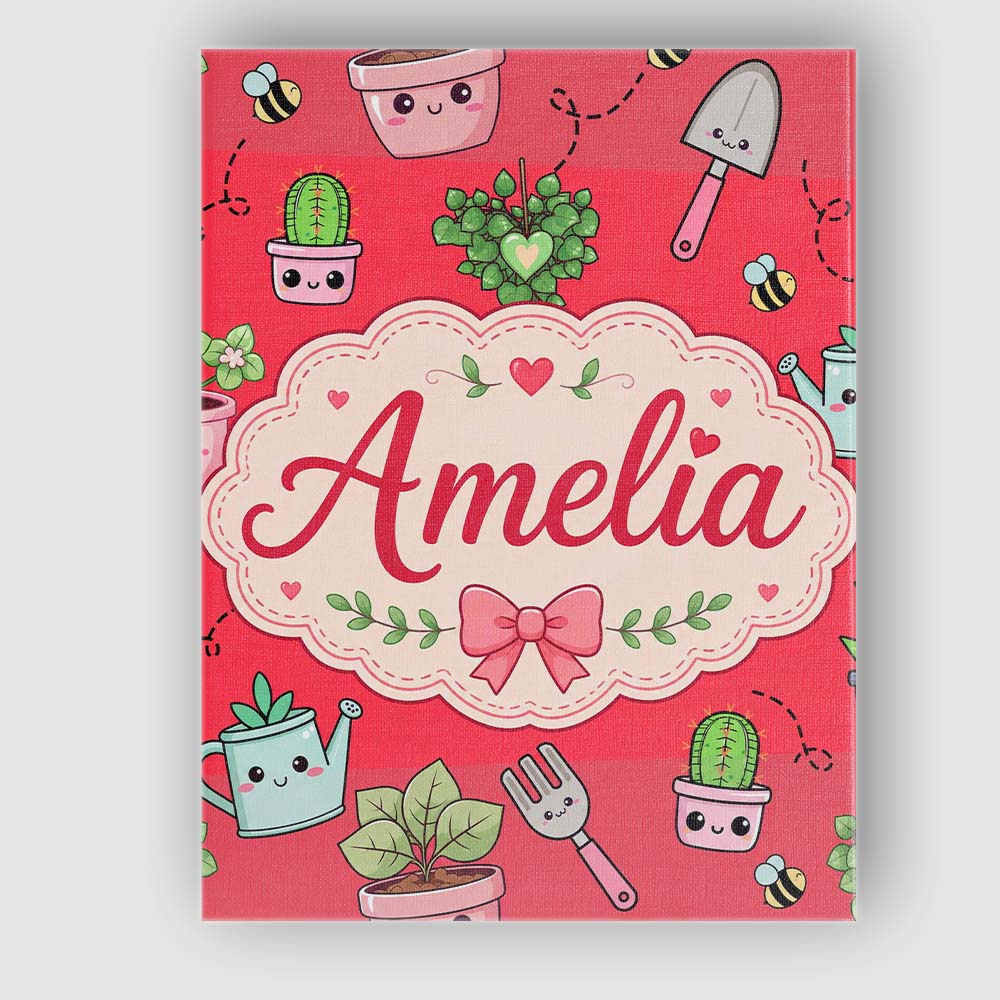 Personalised Name Cute Kawaii Garden Tools Custom  Unique Gift Idea Elegant Feature Canvas Wall Art Print Decor Picture Ready to Hang