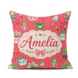 Custom Name Cute Kawaii Garden Tools Plants Bees Red Background Square Filled Cushion Throw Pillow Sofa Bed Home Decor Zip Washable UK Made