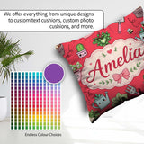 Custom Name Cute Kawaii Garden Tools Plants Bees Red Background Square Filled Cushion Throw Pillow Sofa Bed Home Decor Zip Washable UK Made