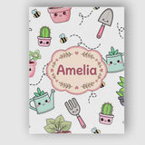 Personalised Name Cute Kawaii Garden Tools Custom  Unique Gift Idea Elegant Feature Canvas Wall Art Print Decor Picture Ready to Hang