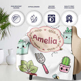 Cute Kawaii Garden Tools Plants Bees Grey Background Seamless  Personalised Custom Name Super Soft Fleece Blanket Bed Sofa Throw