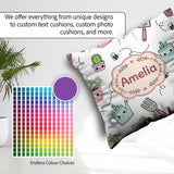 Custom Name Cute Kawaii Garden Tools Plants Bees Grey Background Square Filled Cushion Throw Pillow Sofa Bed Home Decor Zip Washable UK Made