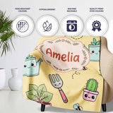 Cute Kawaii Garden Tools Plants Bees Yellow Background Seamless  Personalised Custom Name Super Soft Fleece Blanket Bed Sofa Throw