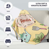 Cute Kawaii Garden Tools Plants Bees Yellow Background Seamless  Personalised Custom Name Super Soft Fleece Blanket Bed Sofa Throw