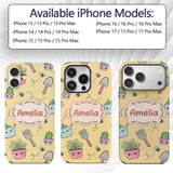 Cute Kawaii Garden Tools Plants Printed Design Custom Name Protective Phone Case Mobile Cover Durable Everyday Smartphone Shock Resistant