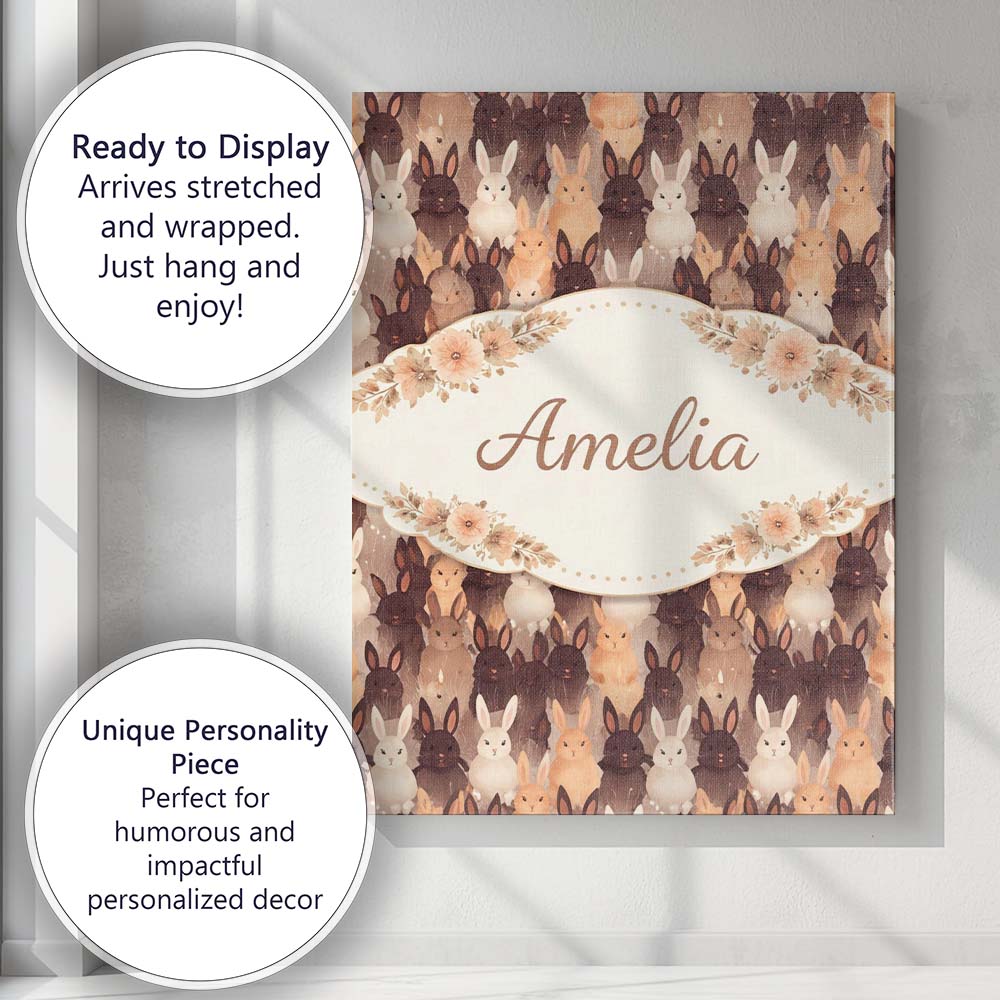 Personalised Name Mixed Color Cute Bunny Crowd Soft Texture Seamless Custom  Home Canvas Wall Art Print Decor Picture Ready to Hang