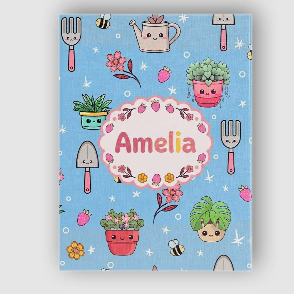 Personalised Name Cute Kawaii Garden Tools Custom  Unique Gift Idea Elegant Feature Canvas Wall Art Print Decor Picture Ready to Hang