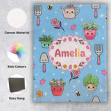 Personalised Name Cute Kawaii Garden Tools Custom  Unique Gift Idea Elegant Feature Canvas Wall Art Print Decor Picture Ready to Hang