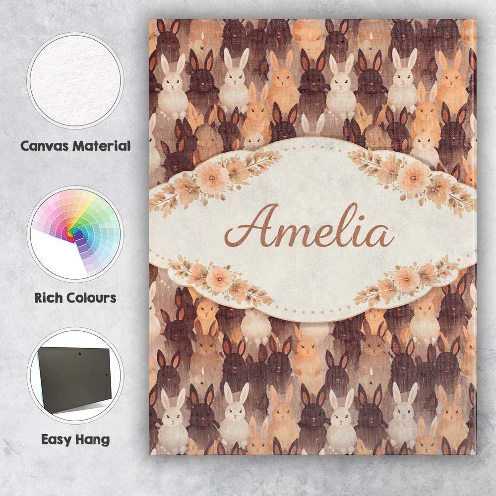 Personalised Name Mixed Color Cute Bunny Crowd Soft Texture Seamless Custom  Home Canvas Wall Art Print Decor Picture Ready to Hang