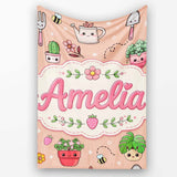 Cute Kawaii Garden Tools Flowers Bees Peach Background Seamless  Personalised Custom Name Super Soft Fleece Blanket Bed Sofa Throw