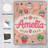 Personalised Name Cute Kawaii Garden Tools Custom  Unique Gift Idea Elegant Feature Canvas Wall Art Print Decor Picture Ready to Hang