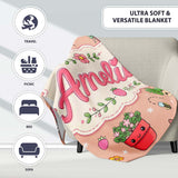 Cute Kawaii Garden Tools Flowers Bees Peach Background Seamless  Personalised Custom Name Super Soft Fleece Blanket Bed Sofa Throw