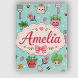 Personalised Name Cute Kawaii Garden Tools Custom  Unique Gift Idea Elegant Feature Canvas Wall Art Print Decor Picture Ready to Hang