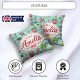 Custom Name Cute Kawaii Garden Tools Flowers Bees Mint Seamless Square Filled Cushion Throw Pillow Sofa Bed Home Decor Zip Washable UK Made
