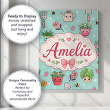 Personalised Name Cute Kawaii Garden Tools Custom  Unique Gift Idea Elegant Feature Canvas Wall Art Print Decor Picture Ready to Hang