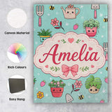 Personalised Name Cute Kawaii Garden Tools Custom  Unique Gift Idea Elegant Feature Canvas Wall Art Print Decor Picture Ready to Hang