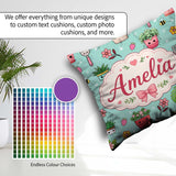 Custom Name Cute Kawaii Garden Tools Flowers Bees Mint Seamless Square Filled Cushion Throw Pillow Sofa Bed Home Decor Zip Washable UK Made