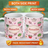Personalized Custom Name Cute Kawaii Garden Tools Flowers Bees Blush Pink Background 11oz Ceramic Coffee Tea Mug White Large Handle