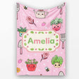 Cute Kawaii Garden Tools Flowers Bees Soft Pink Background Seamless  Personalised Custom Name Super Soft Fleece Blanket Bed Sofa Throw